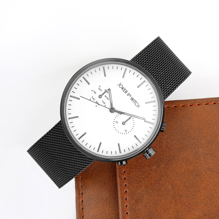 Miami White Large Dial Black Mesh Strap Men's Watch