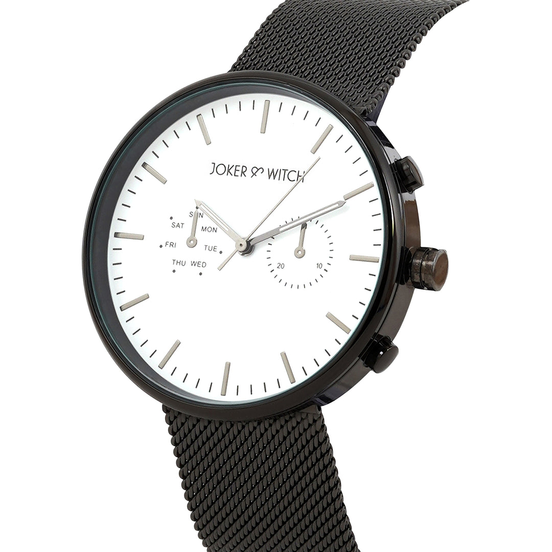 Miami White Large Dial Black Mesh Strap Men's Watch