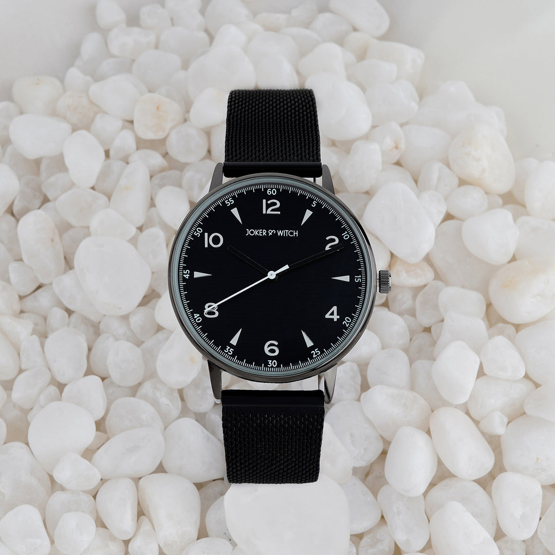 Royce Black Large Dial Mesh Strap Men's Watch