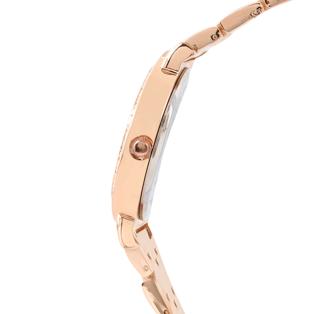 Halo Rose Gold Large Rhinestone Dial Linked Chain Strap Women's Watch