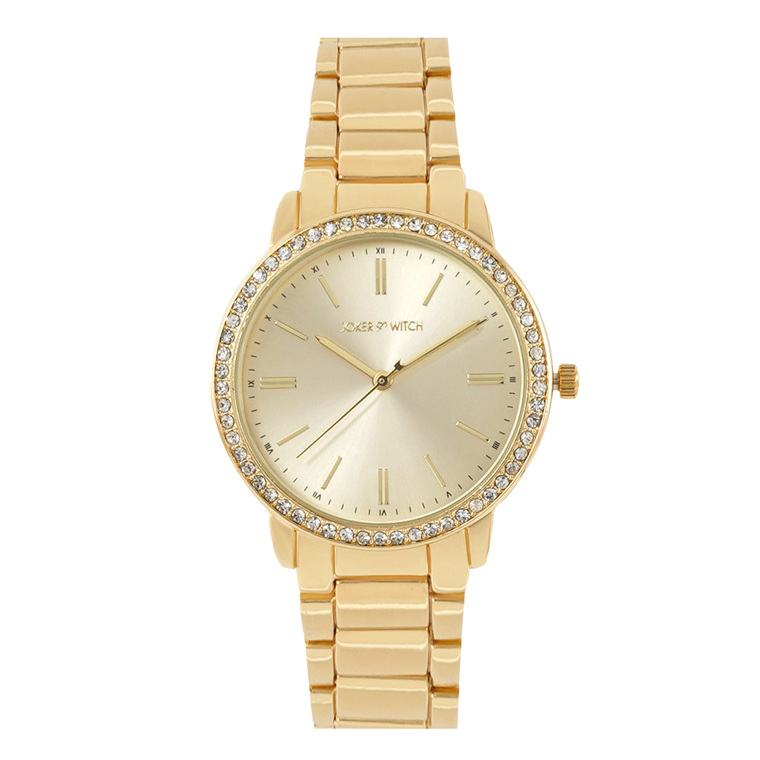 Halo Gold Large Rhinestone Dial Linked Chain Strap Women's Watch