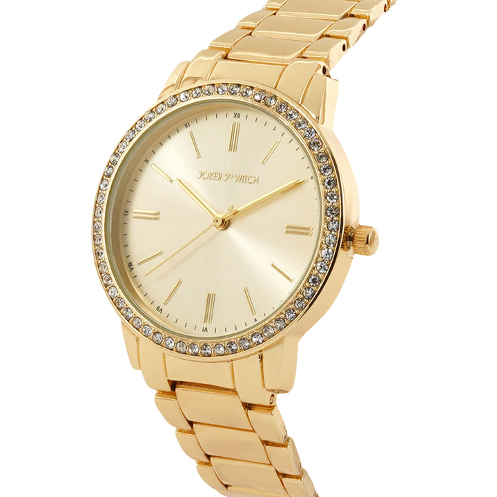 Halo Gold Large Rhinestone Dial Linked Chain Strap Women's Watch