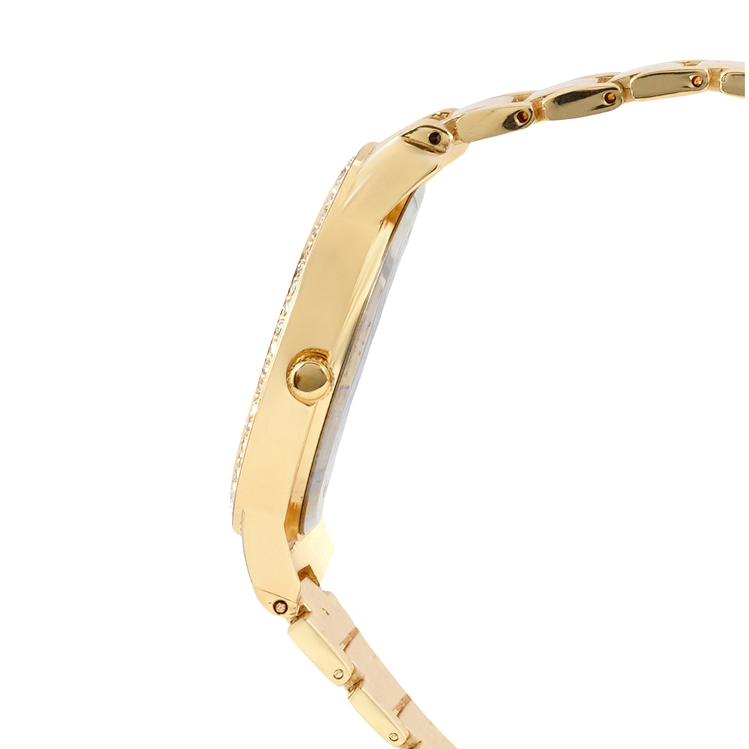 Halo Gold Large Rhinestone Dial Linked Chain Strap Women's Watch