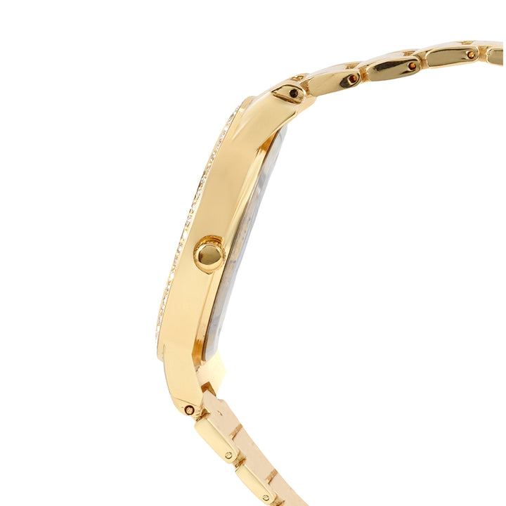 Halo Gold Large Rhinestone Dial Linked Chain Strap Women's Watch