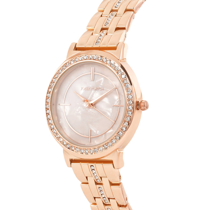 Moonlight Rose Gold Medium Rhinestone Dial Linked Chain Strap Women's Watch