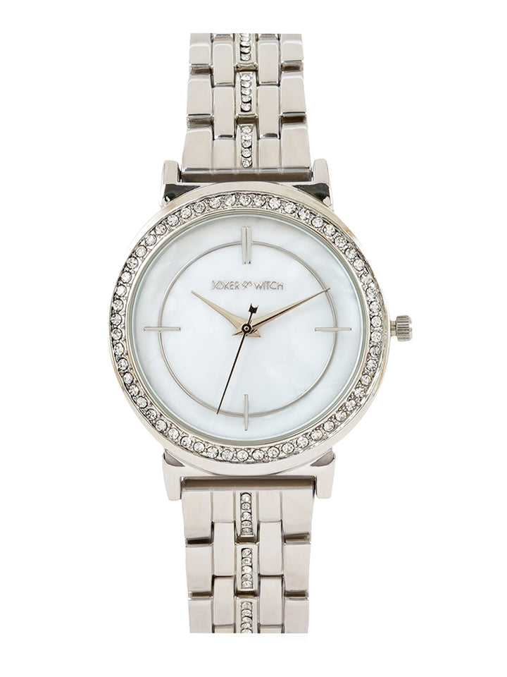Moonlight White Medium Rhinestone Dial Silver Linked Chain Strap Women's Watch
