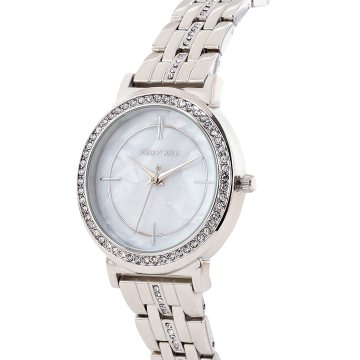 Moonlight White Medium Rhinestone Dial Silver Linked Chain Strap Women's Watch