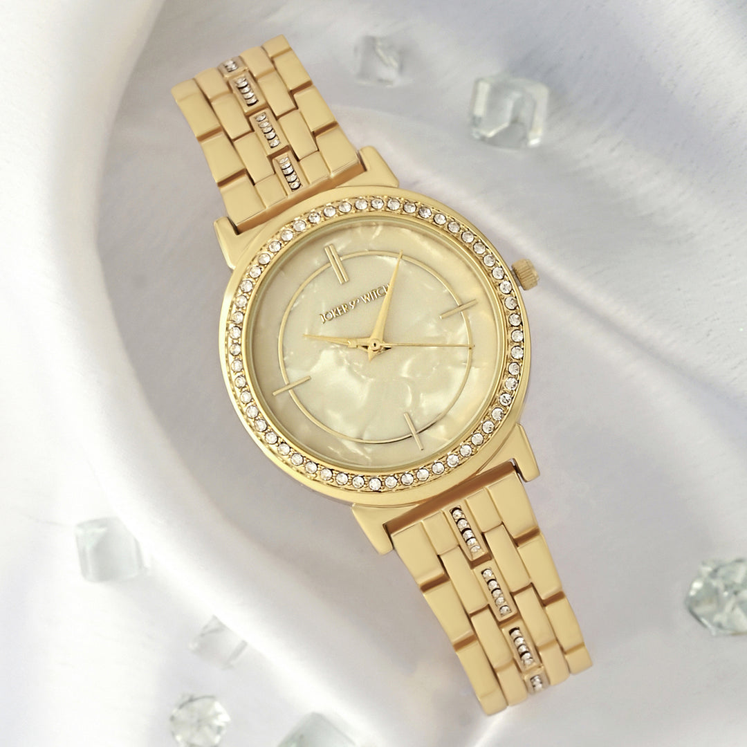 Moonlight Gold Medium Rhinestone Dial Linked Chain Strap Women's Watch