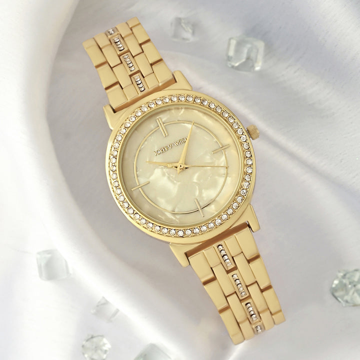 Moonlight Gold Medium Rhinestone Dial Linked Chain Strap Women's Watch