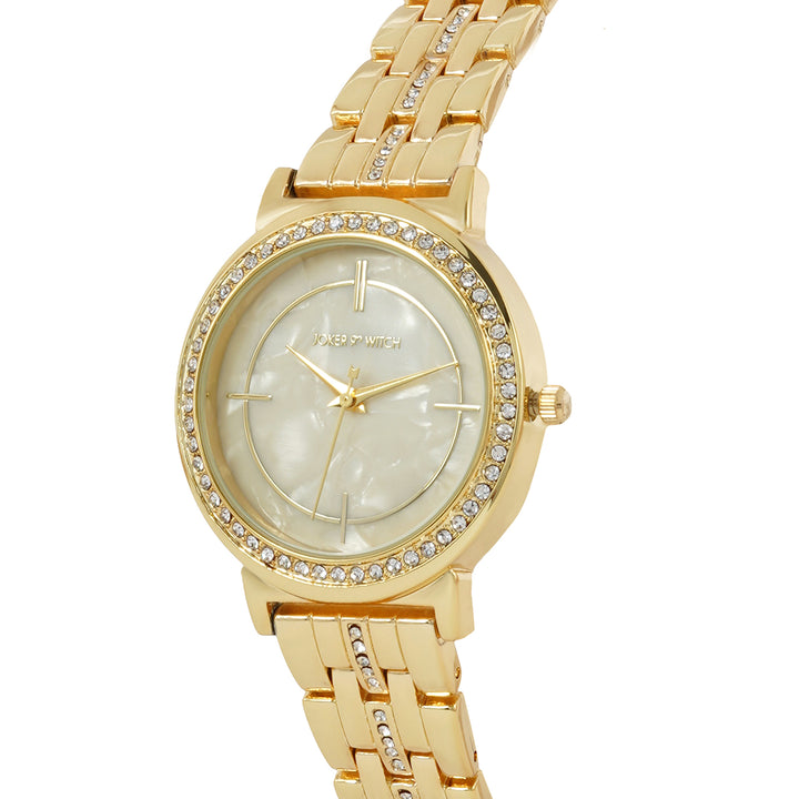 Moonlight Gold Medium Rhinestone Dial Linked Chain Strap Women's Watch