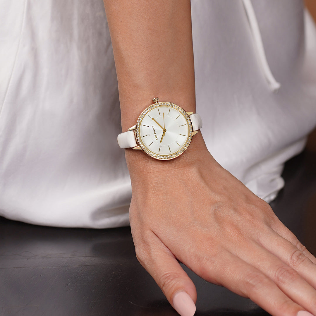 Sunrise Silver Medium Rhinestone Dial PU Strap Women's Watch