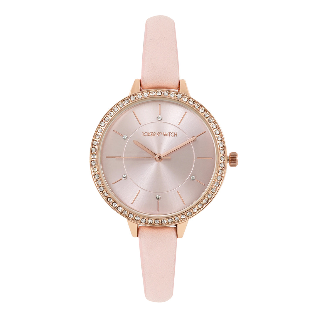 Shop online All Pink Rhinestone PU Strap Watch by Joker and