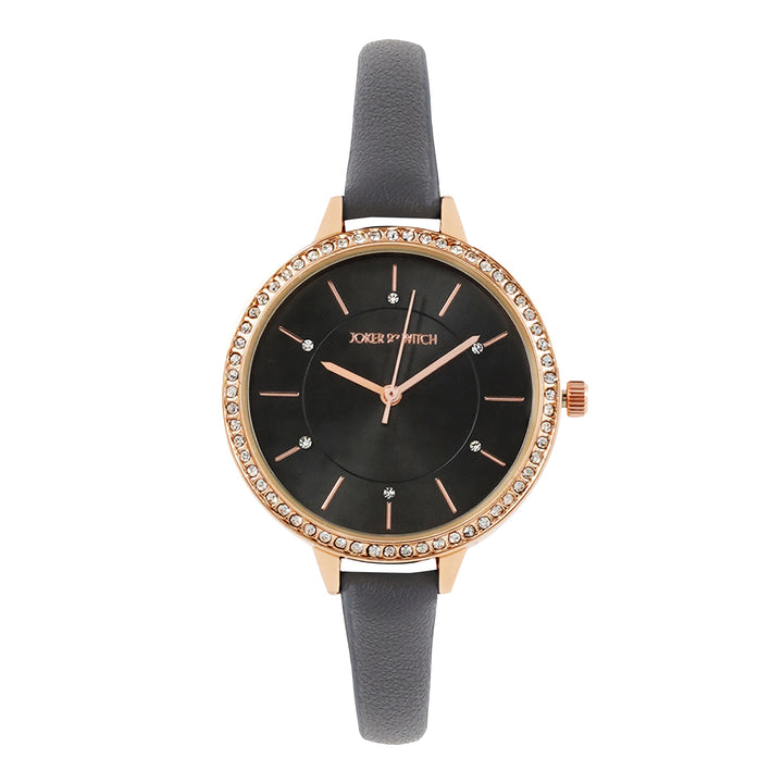 Sunrise Grey Medium Rhinestone Dial PU Strap Women's Watch