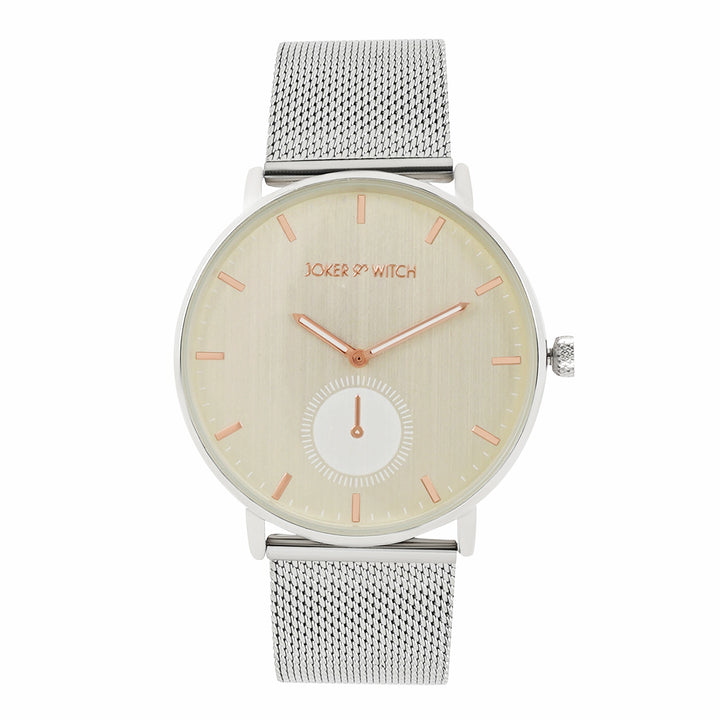 Vancouver Beige Large Dial Silver Mesh Strap Men's Watch