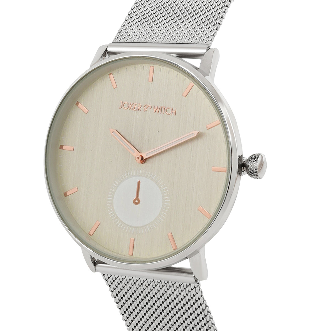 Vancouver Beige Large Dial Silver Mesh Strap Men's Watch