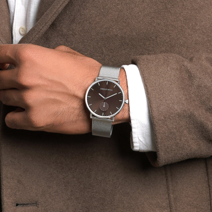 Vancouver Brown Large Dial Silver Mesh Strap Men's Watch