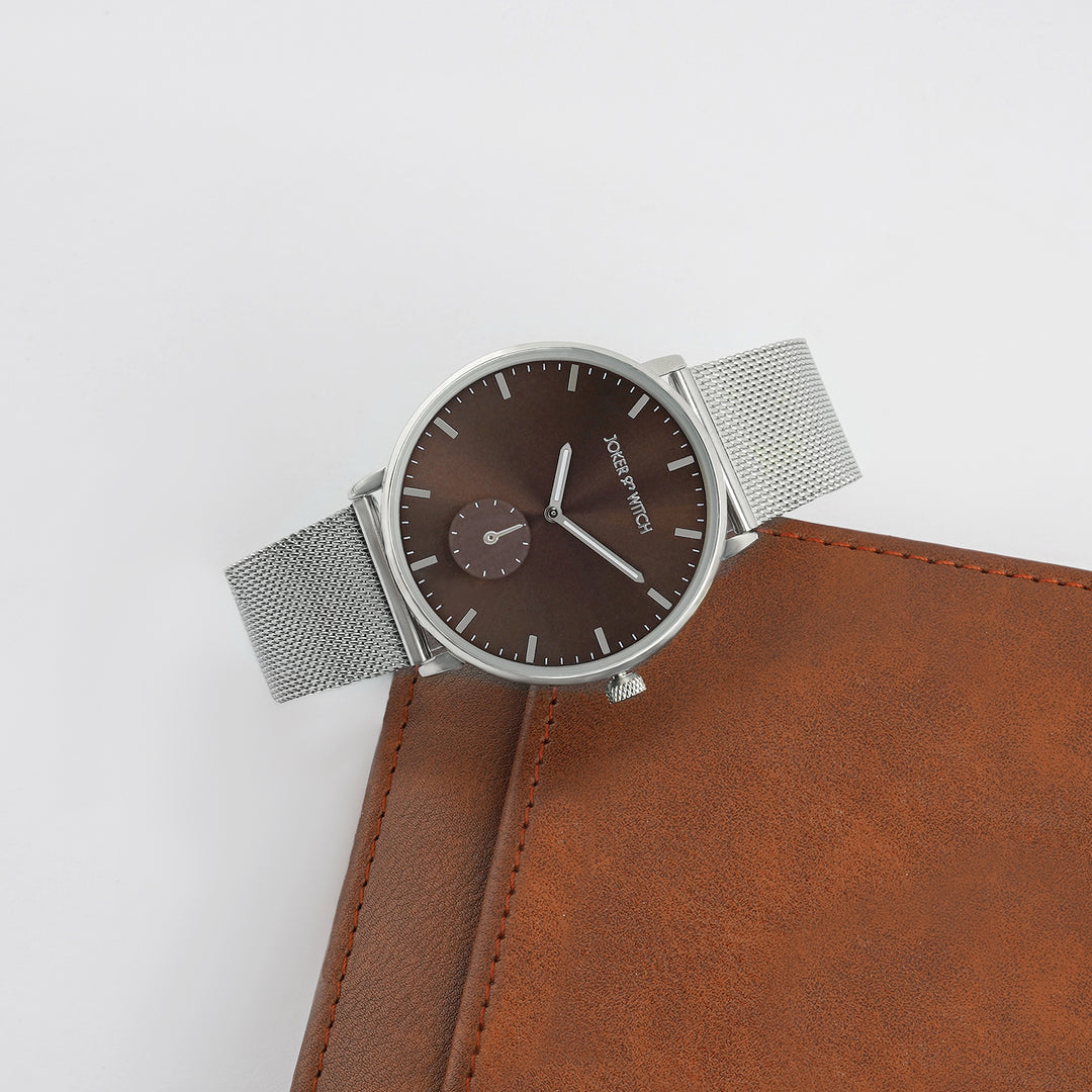 Vancouver Brown Large Dial Silver Mesh Strap Men's Watch