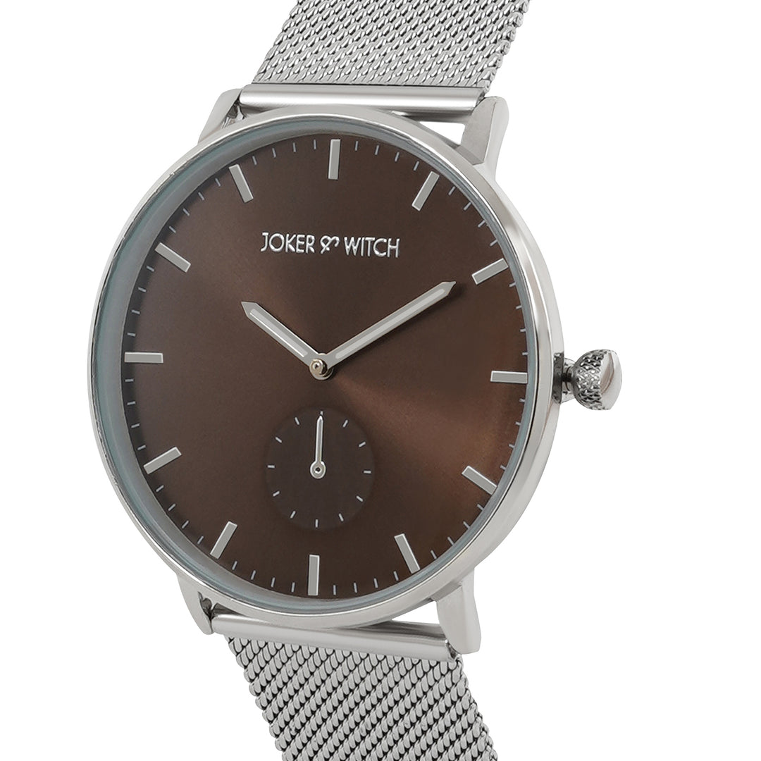 Vancouver Brown Large Dial Silver Mesh Strap Men's Watch