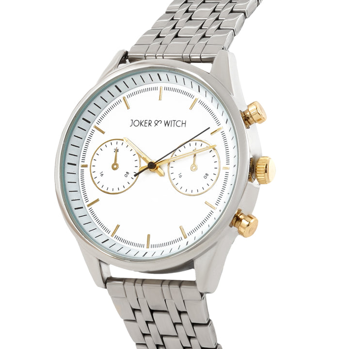 Cruz White Large Dial Silver Linked Chain Strap Men's Watch