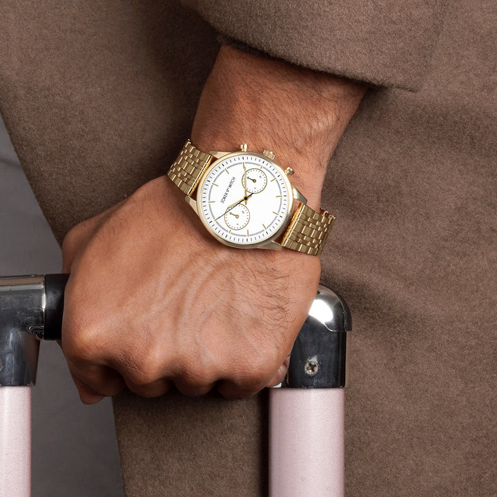 Cruz White Large Dial Gold Linked Chain Strap Men's Watch