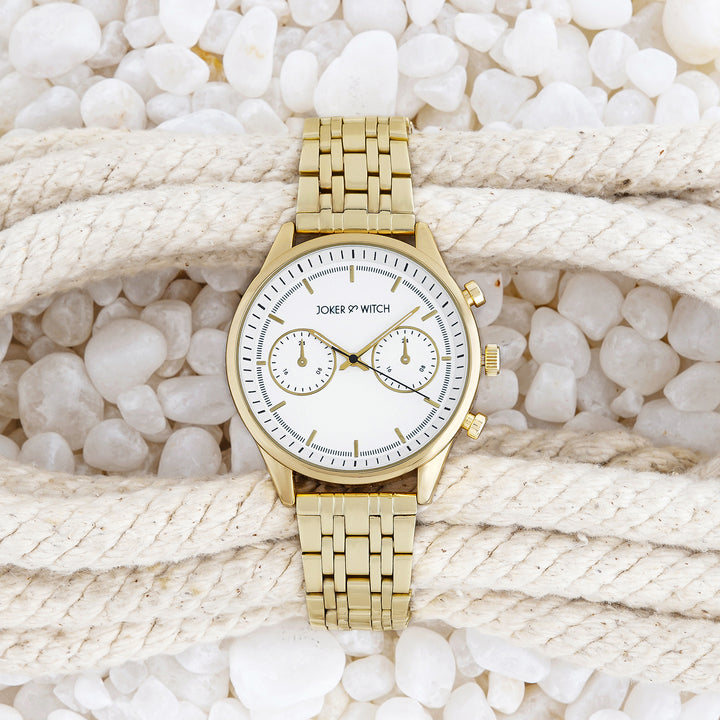 Cruz White Large Dial Gold Linked Chain Strap Men's Watch
