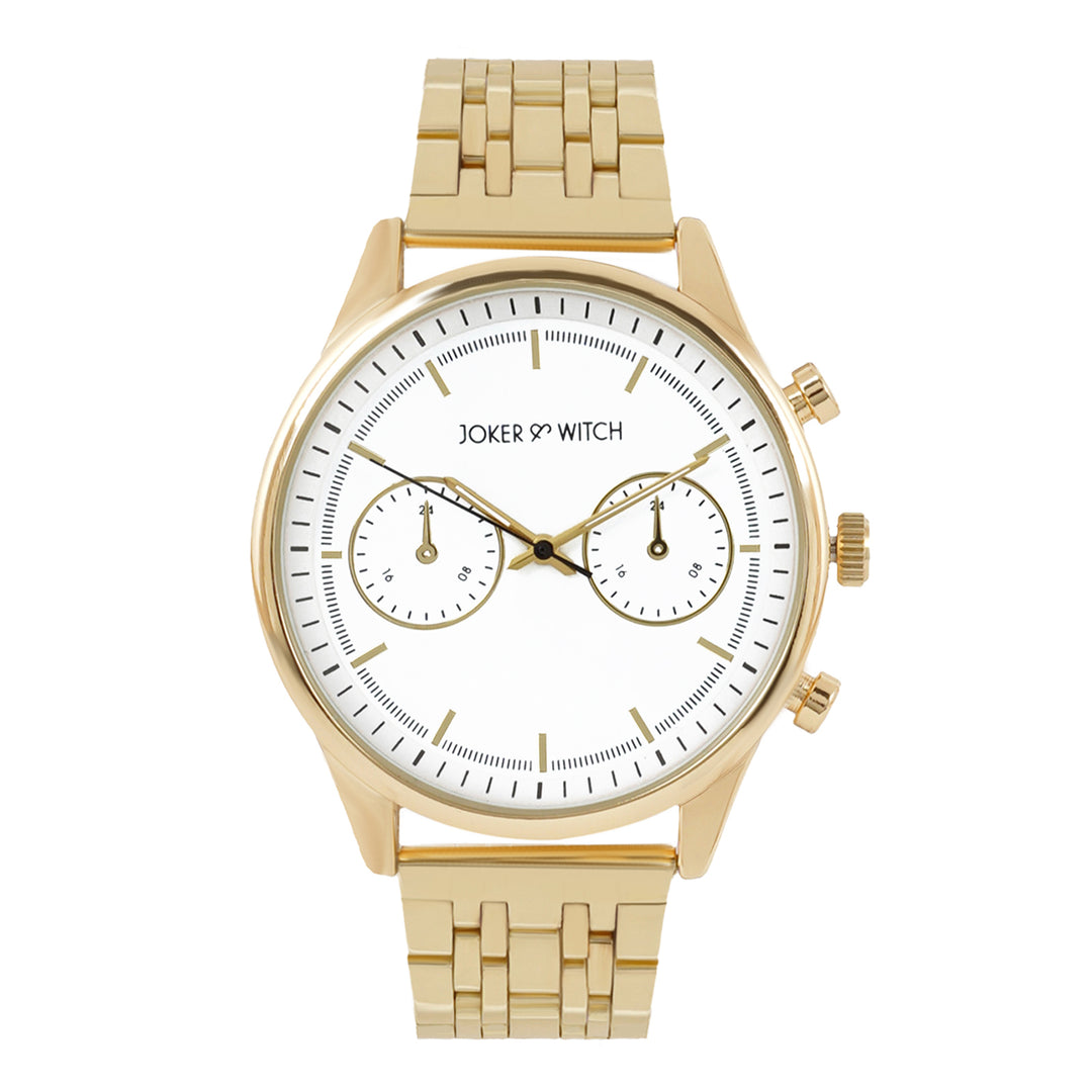 Cruz White Large Dial Gold Linked Chain Strap Men's Watch
