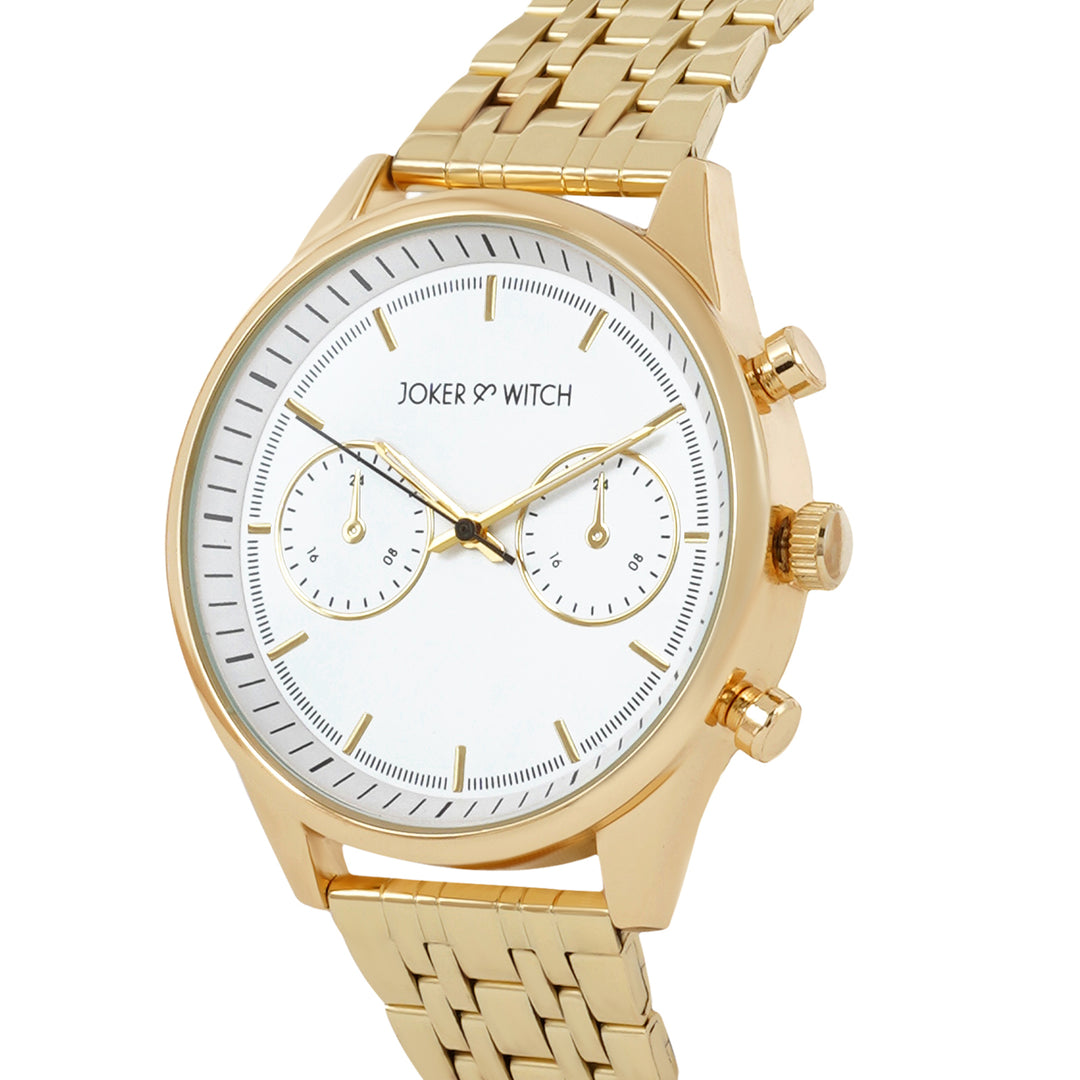 Cruz White Large Dial Gold Linked Chain Strap Men's Watch
