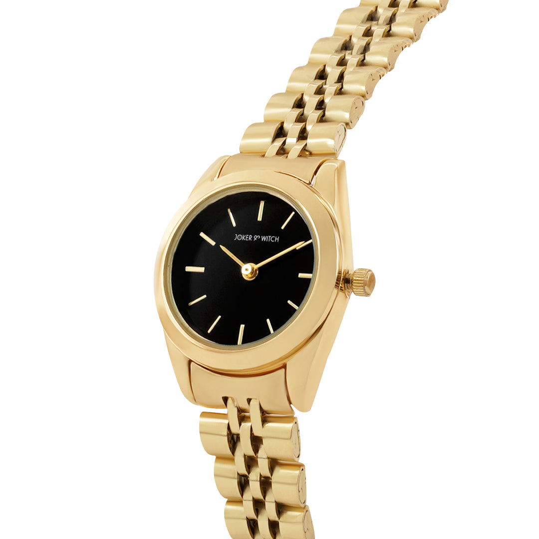 London Black Mini Dial Gold Linked Chain Strap Women's Watch