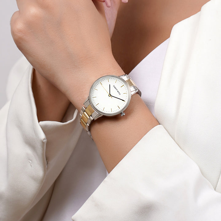 Tokyo White Medium Dial Dual Tone Linked Chain Strap Women's Watch