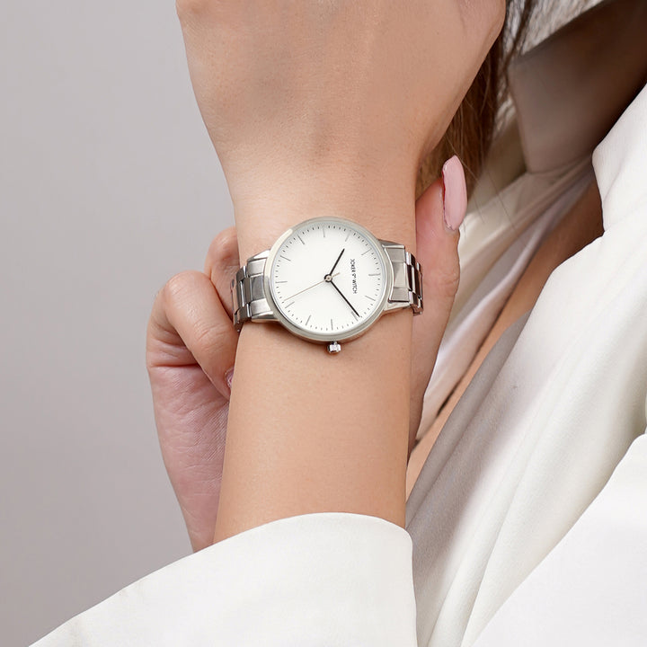 Tokyo White Medium Dial Silver Linked Chain Strap Women's Watch