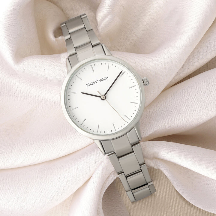 Tokyo White Medium Dial Silver Linked Chain Strap Women's Watch