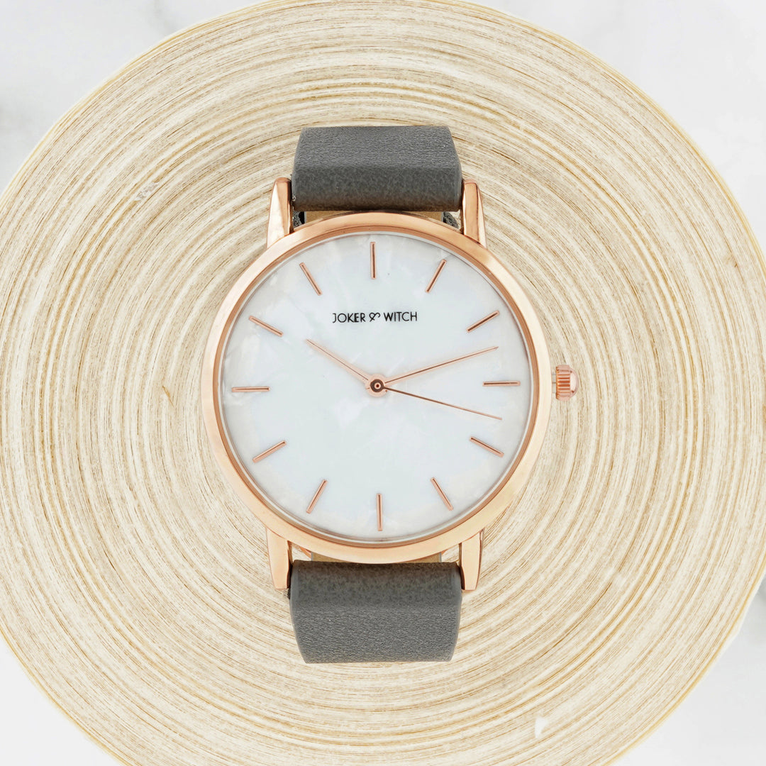 Boston White MOP Medium Dial Grey PU Strap Women's Watch