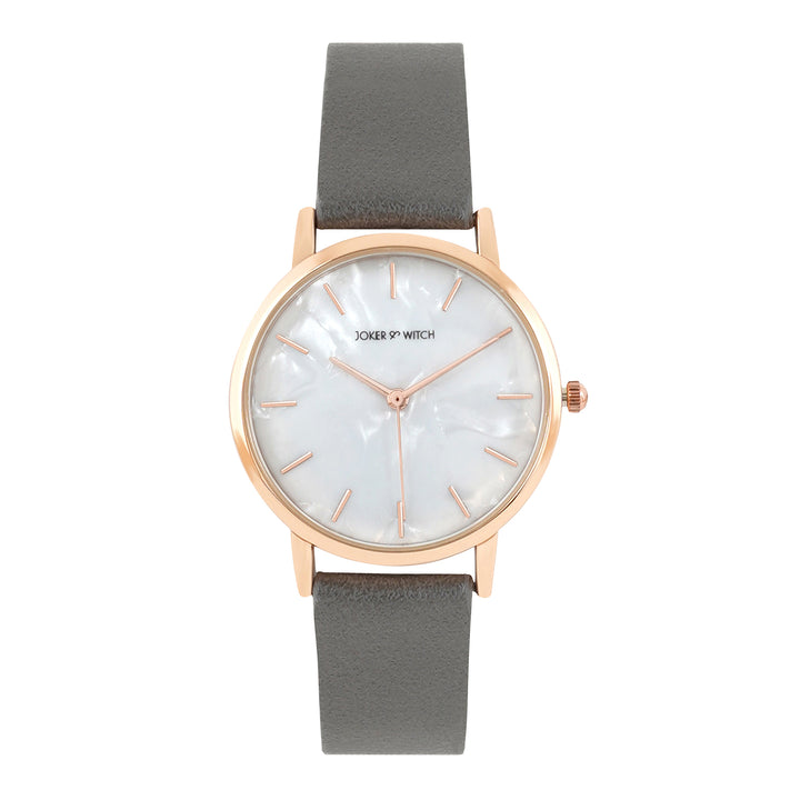 Boston White MOP Medium Dial Grey PU Strap Women's Watch