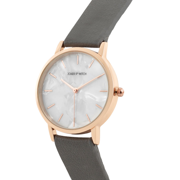 Boston White MOP Medium Dial Grey PU Strap Women's Watch
