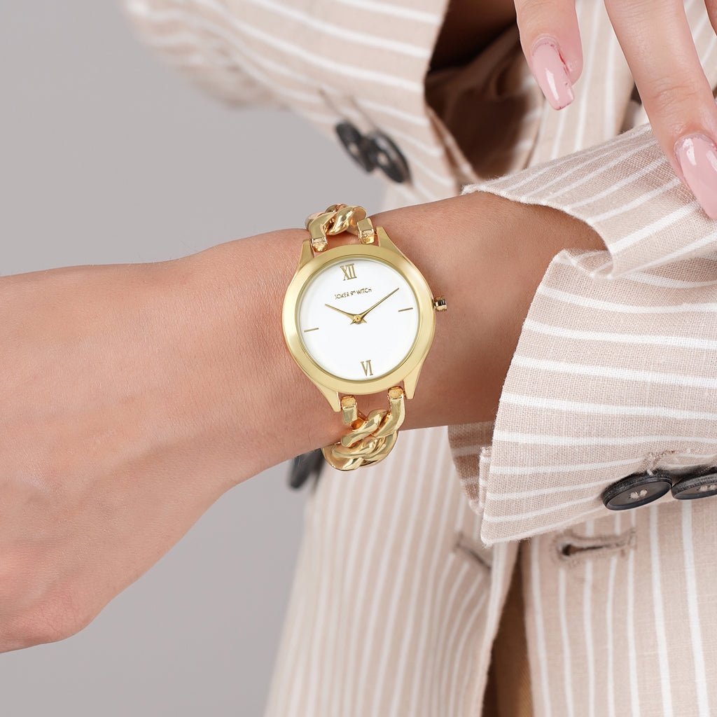 Vegas White Medium Dial Gold Bracelet Strap Women's Watch