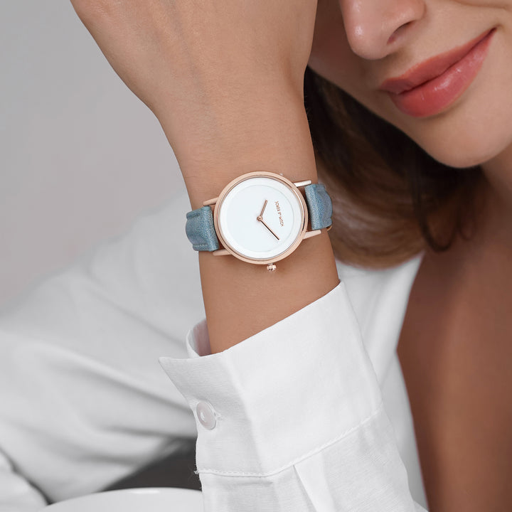 Amsterdam White Medium Dial Blue PU Strap Women's Watch