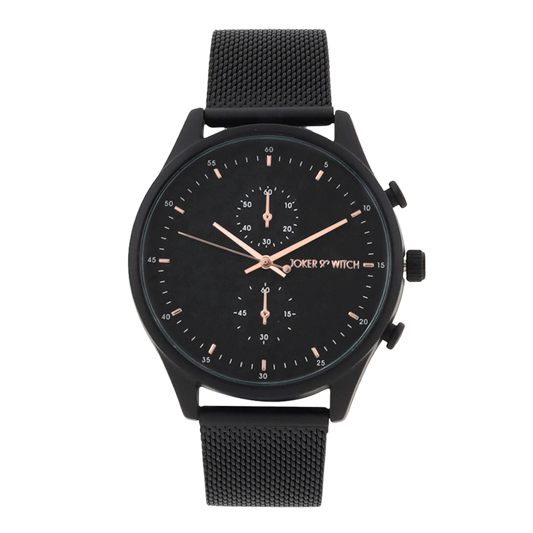 Beetle Black Large Dial Mesh Strap Men's Watch