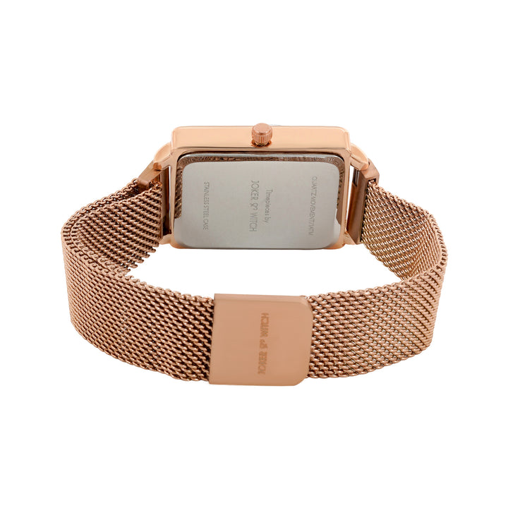 Quad White Small Rectangle Dial Rose Gold Magnetic Strap Women's Watch
