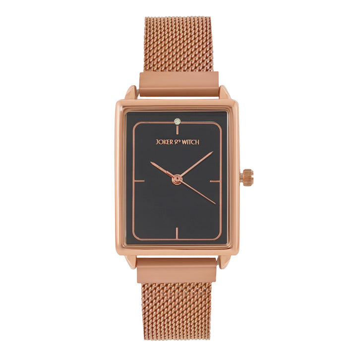 Quad Grey Small Rectangle Dial Rose Gold Magnetic Strap Women's Watch