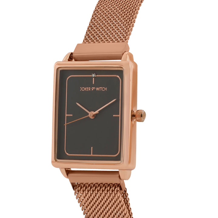 Quad Grey Small Rectangle Dial Rose Gold Magnetic Strap Women's Watch