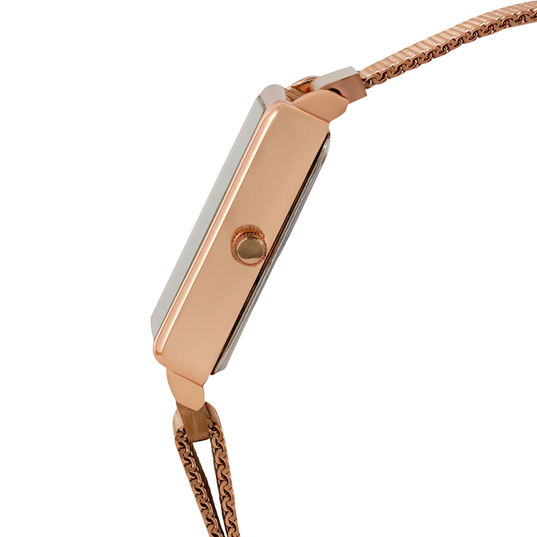 Quad Grey Small Rectangle Dial Rose Gold Magnetic Strap Women's Watch