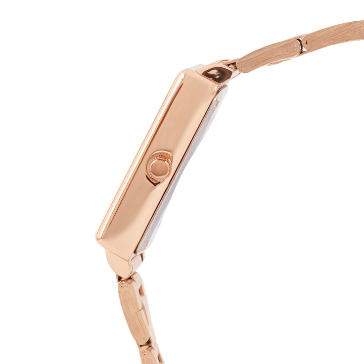 Quad Black Small Rectangle Dial Rose Gold Linked Chain Strap Women's Watch