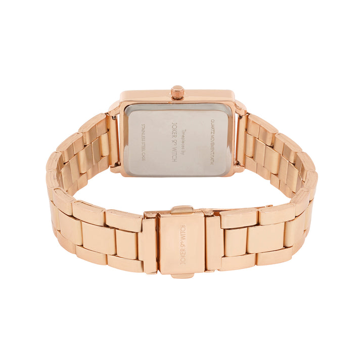 Quad Black Small Rectangle Dial Rose Gold Linked Chain Strap Women's Watch