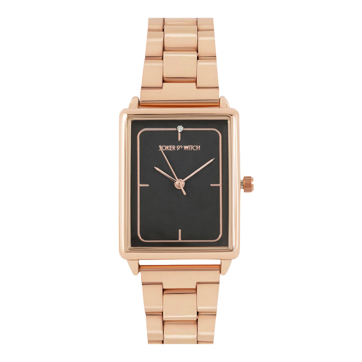 Quad Grey Small Rectangle Dial Rose Gold Linked Chain Strap Women's Watch