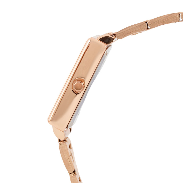 Quad Grey Small Rectangle Dial Rose Gold Linked Chain Strap Women's Watch