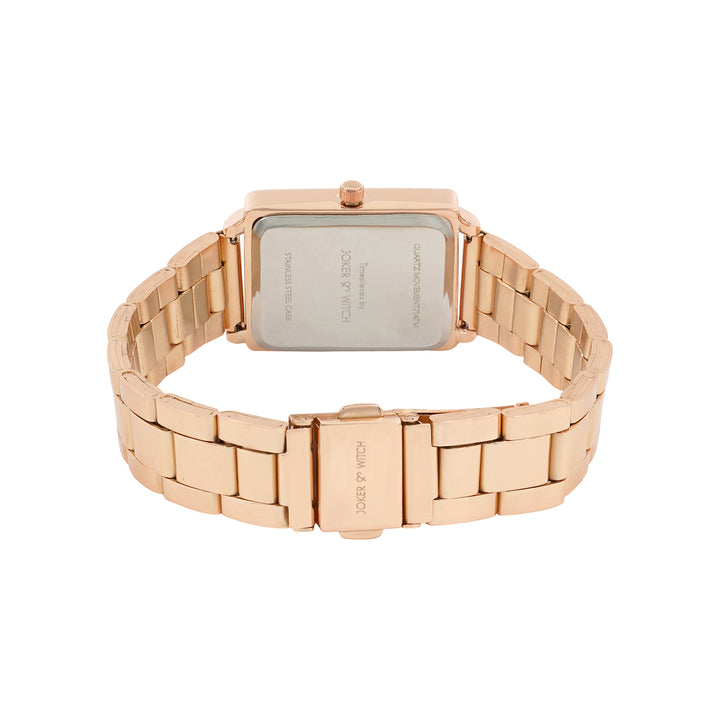 Quad Grey Small Rectangle Dial Rose Gold Linked Chain Strap Women's Watch
