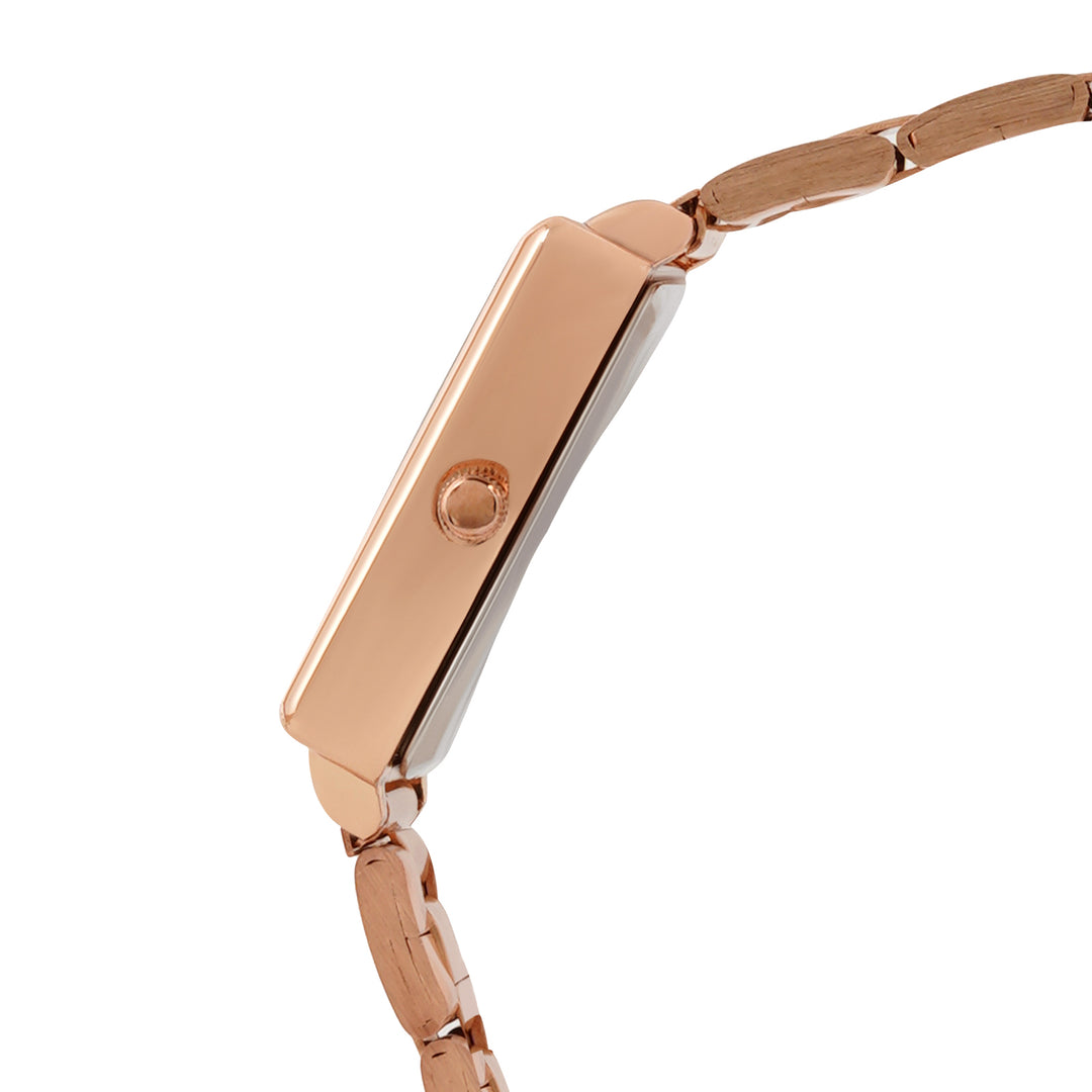 Quad Sunray Rose Gold Small Rectangle Dial Linked Chain Strap Women's Watch