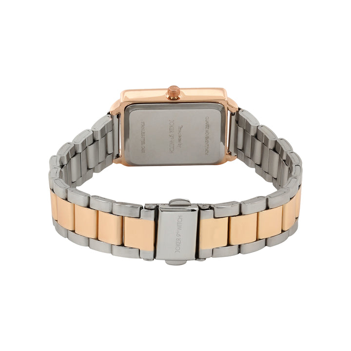 Quad Silver Small Rectangle Dial Dual Tone Linked Chain Strap Women's Watch