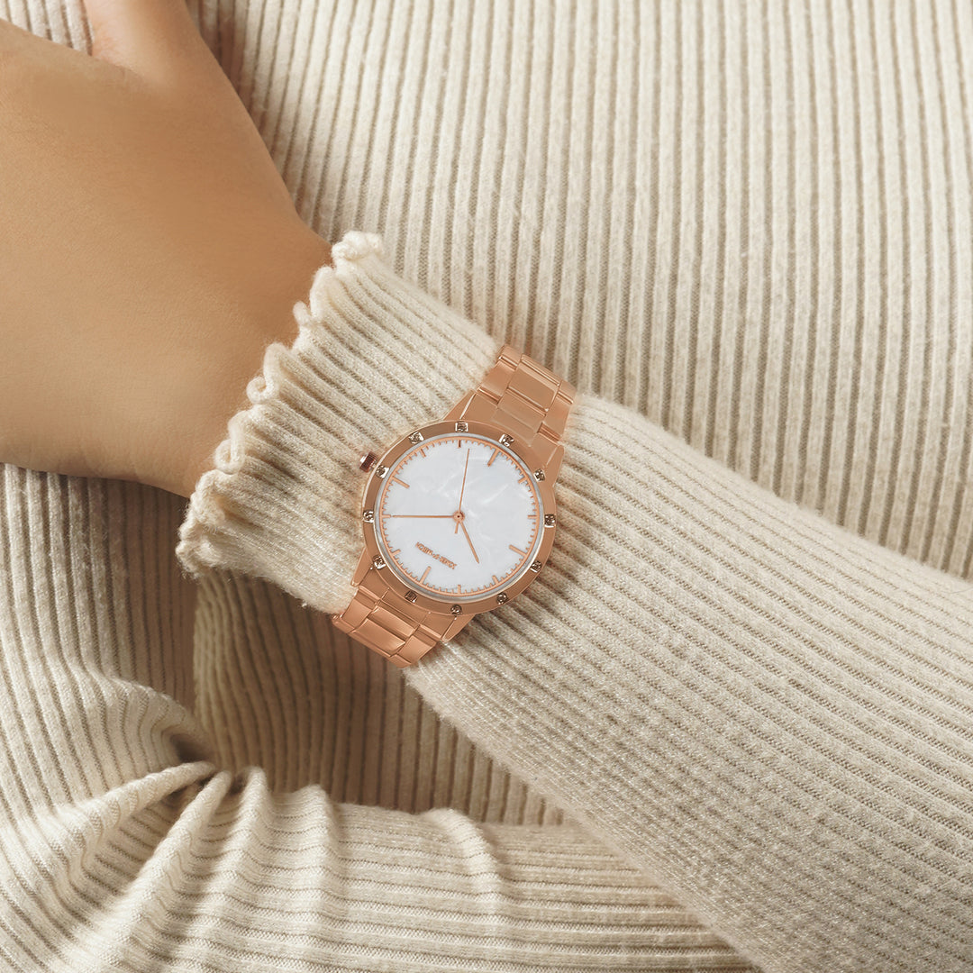 Eros White Medium Rhinestone Dial Rose Gold Linked Chain Strap Women's Watch