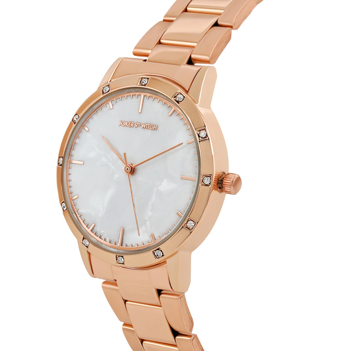 Eros White Medium Rhinestone Dial Rose Gold Linked Chain Strap Women's Watch
